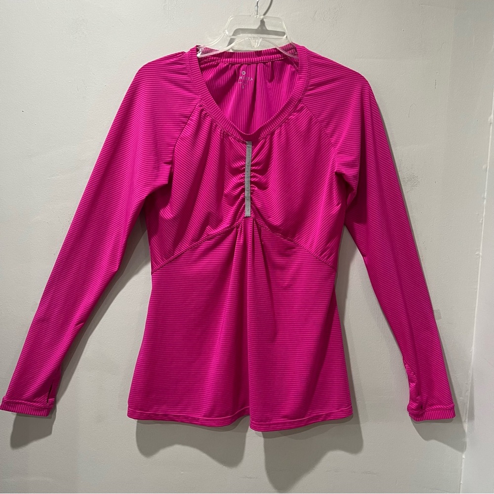 Athleta PUMP IT UP Pink Striped Athletic Long Sleeve Workout Shirt Size Small - Picture 2 of 8